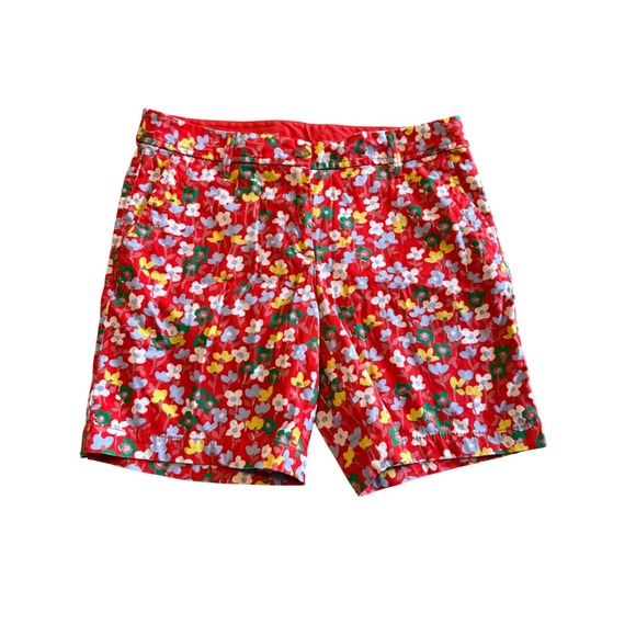 Talbots Pants - Talbots Girlfriend Chino Shorts Womens 2 Red Floral Print Cotton Blend 7 Inseam